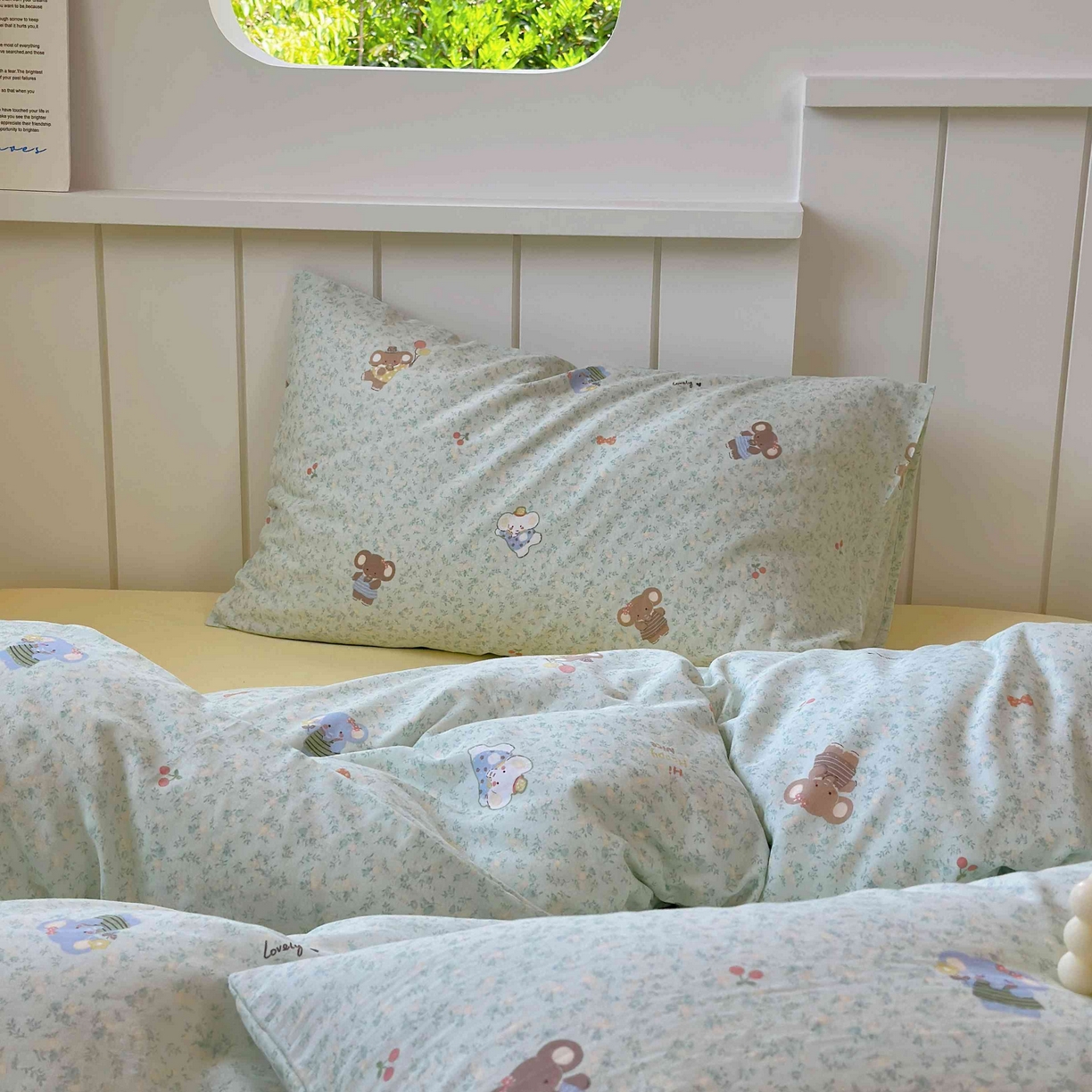 91家纺网 家纺一手货源 找家纺 于果 2025新款双层纱四件套第五批 少女象（绿）