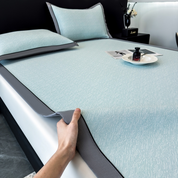 91家纺网 家纺一手货源 找家纺 九花鹿 2025新款凉感肌理纹冰丝席-床席款 肌理纹(天空蓝）