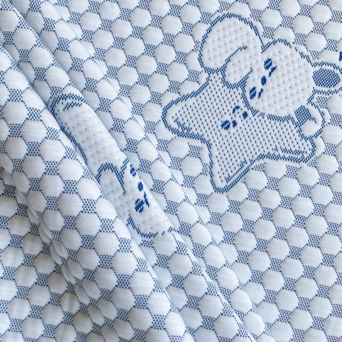 91家纺网 家纺一手货源 找家纺 千朵 2025新款凉感PE冰豆豆提花床笠款凉席 星星兔蓝