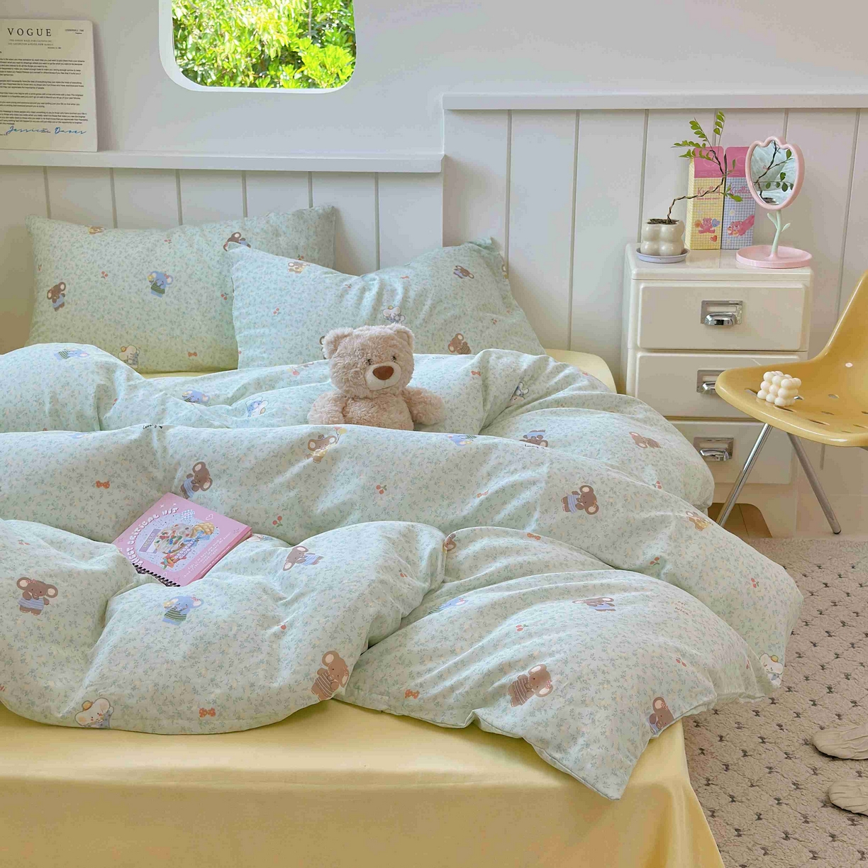 91家纺网 家纺一手货源 找家纺 于果 2025新款双层纱四件套第五批 少女象（绿）