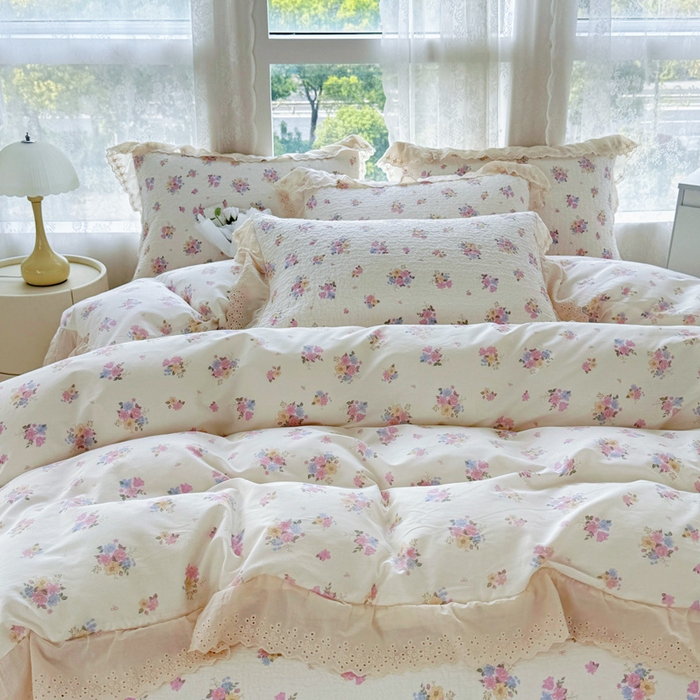 91家纺网 家纺一手货源 找家纺 添越家纺2025新款纯棉砂洗床盖三件套四件套系列花语