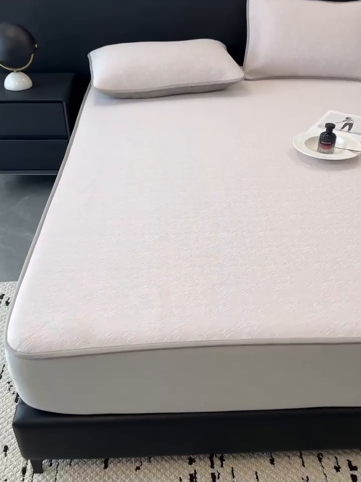 91家纺网 家纺一手货源 找家纺 九花鹿 2025新款凉感肌理纹冰丝席-床笠款 床笠款-肌理纹(豆沙）