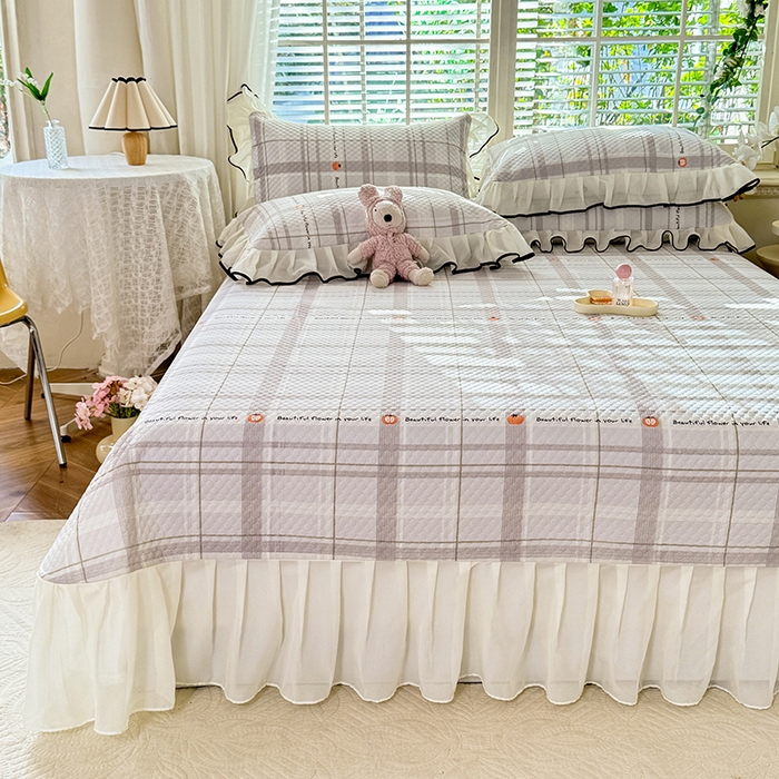 91家纺网 家纺一手货源 找家纺 金盛皇朝家纺 2025夏季新款冰丝凉豆豆床盖凉席 格纹素锦