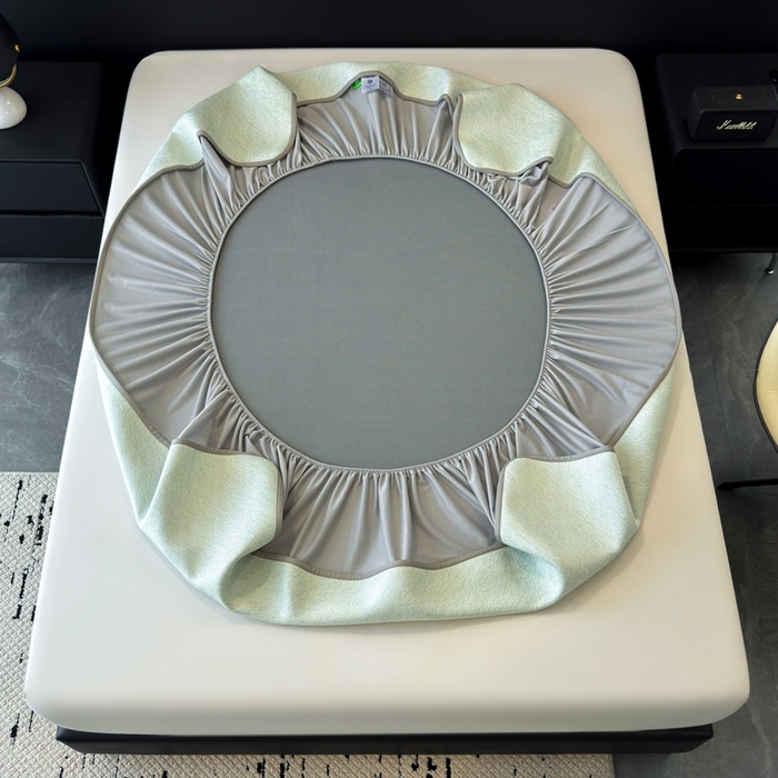 91家纺网 家纺一手货源 找家纺 九花鹿 2025新款凉感肌理纹冰丝席-床笠款 床笠款-肌理纹(豆绿）