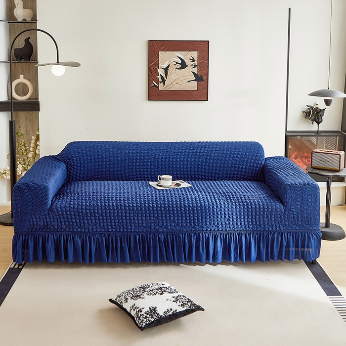 91家纺网 家纺一手货源 找家纺 飞翔家纺 2025新款泡泡纱沙发套 蓝色