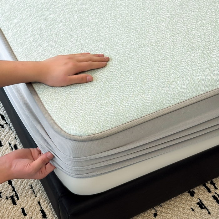 91家纺网 家纺一手货源 找家纺 九花鹿 2025新款凉感肌理纹冰丝席-床笠款 床笠款-肌理纹(豆绿）