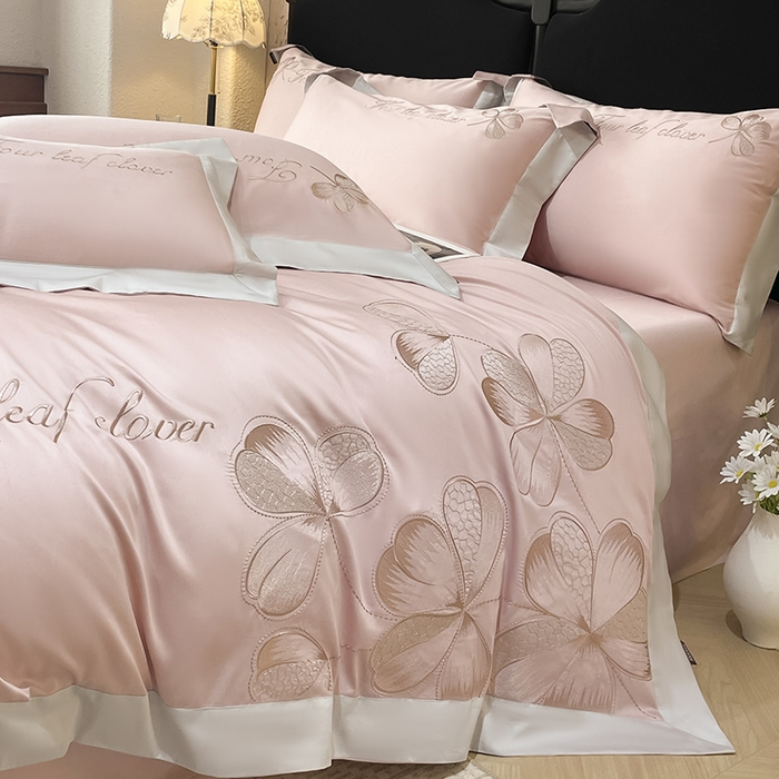 91家纺网 家纺一手货源 找家纺 【直播爆款】A类全棉四件套纯棉轻奢重工刺绣床单床笠夏季床单床笠床上用品 绮梦-颜粉