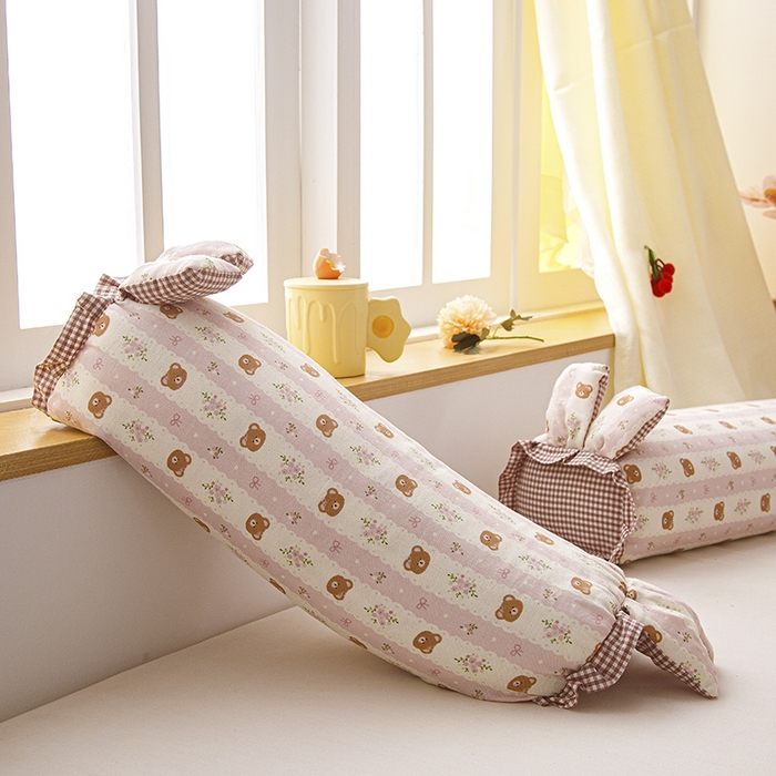 91家纺网 家纺一手货源 找家纺 织布人 2025新款荞麦枕直播爆款全棉双层纱兔子枕全荞麦壳枕头夏季透气枕 全棉兔子枕-小熊粉