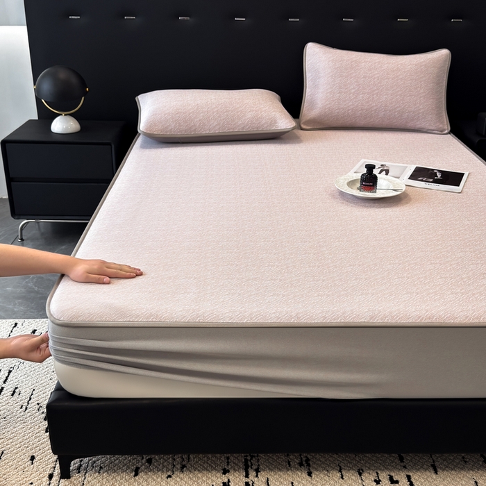 91家纺网 家纺一手货源 找家纺 九花鹿 2025新款凉感肌理纹冰丝席-床笠款 床笠款-肌理纹(豆沙）