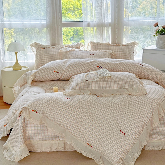 91家纺网 家纺一手货源 找家纺 添越家纺2025新款纯棉砂洗床盖三件套四件套系列幽梦