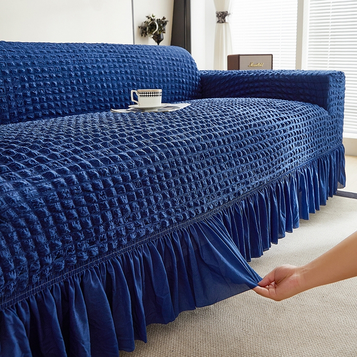 91家纺网 家纺一手货源 找家纺 飞翔家纺 2025新款泡泡纱沙发套 蓝色