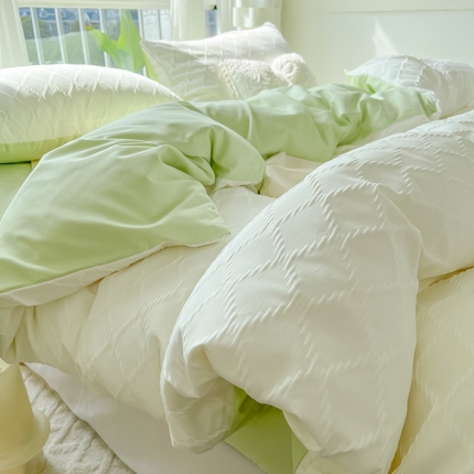 91家纺网 家纺一手货源 找家纺 （总）缦绣阁家纺 2025新款AB版菱形格简约提花四件套小清新床单款床笠款4件套生宿舍三件套