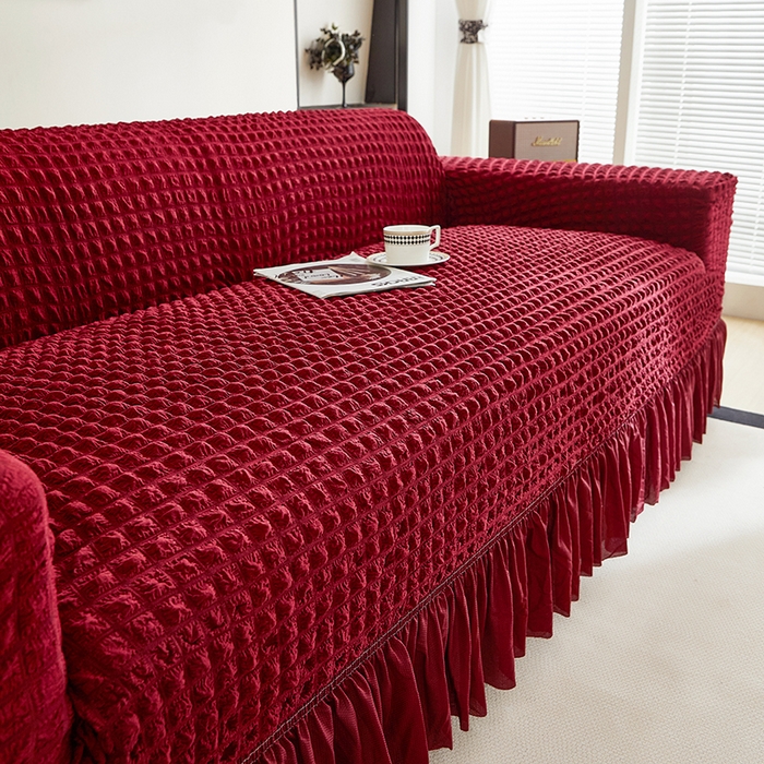 91家纺网 家纺一手货源 找家纺 飞翔家纺 2025新款泡泡纱沙发套 红色