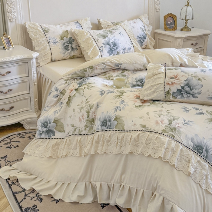 91家纺网 家纺一手货源 找家纺 亲亲公主 2025新款全棉法式花边四件套--米娅 米娅一奶油色