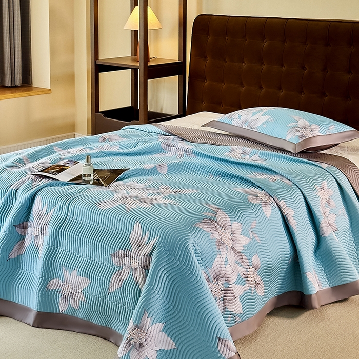 91家纺网 家纺一手货源 找家纺 南通朵美纺织品有限公司 2025【DM】60支兰精天丝软席三件套 蓝色百合