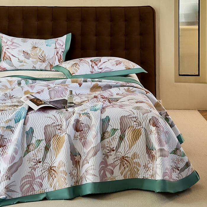 91家纺网 家纺一手货源 找家纺 南通朵美纺织品有限公司 2025【DM】60支兰精天丝软席三件套 叶舞芳菲