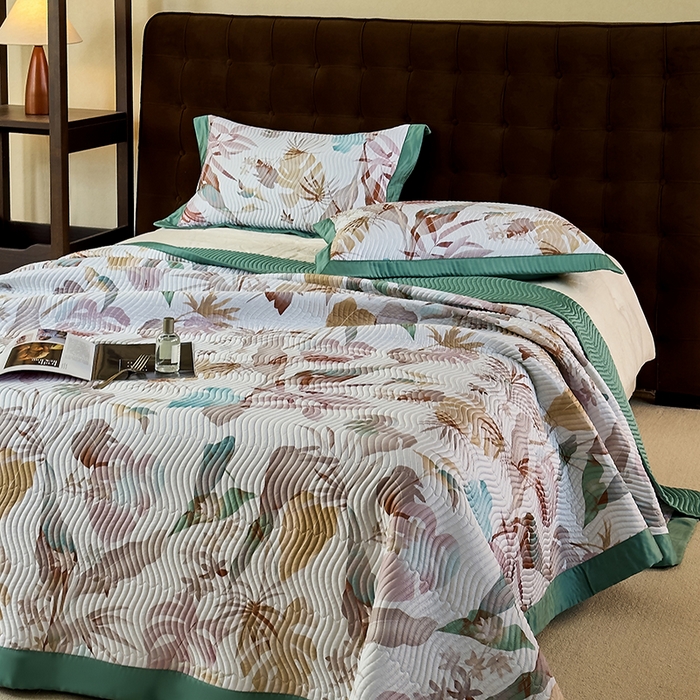 91家纺网 家纺一手货源 找家纺 南通朵美纺织品有限公司 2025【DM】60支兰精天丝软席三件套 叶舞芳菲