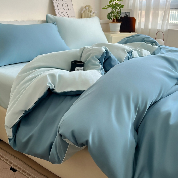 91家纺网 家纺一手货源 找家纺 耀悦家纺 2025春夏新款A类拼色60支全棉纯棉四件套-第三波 深海蓝+海盐蓝