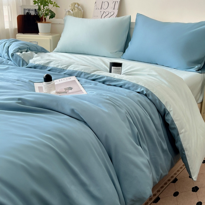 91家纺网 家纺一手货源 找家纺 耀悦家纺 2025春夏新款A类拼色60支全棉纯棉四件套-第三波 深海蓝+海盐蓝