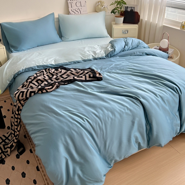 91家纺网 家纺一手货源 找家纺 耀悦家纺 2025春夏新款A类拼色60支全棉纯棉四件套-第三波 深海蓝+海盐蓝