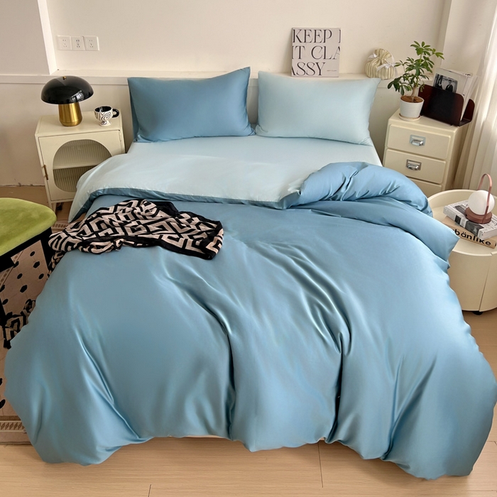 91家纺网 家纺一手货源 找家纺 耀悦家纺 2025春夏新款A类拼色60支全棉纯棉四件套-第三波 深海蓝+海盐蓝