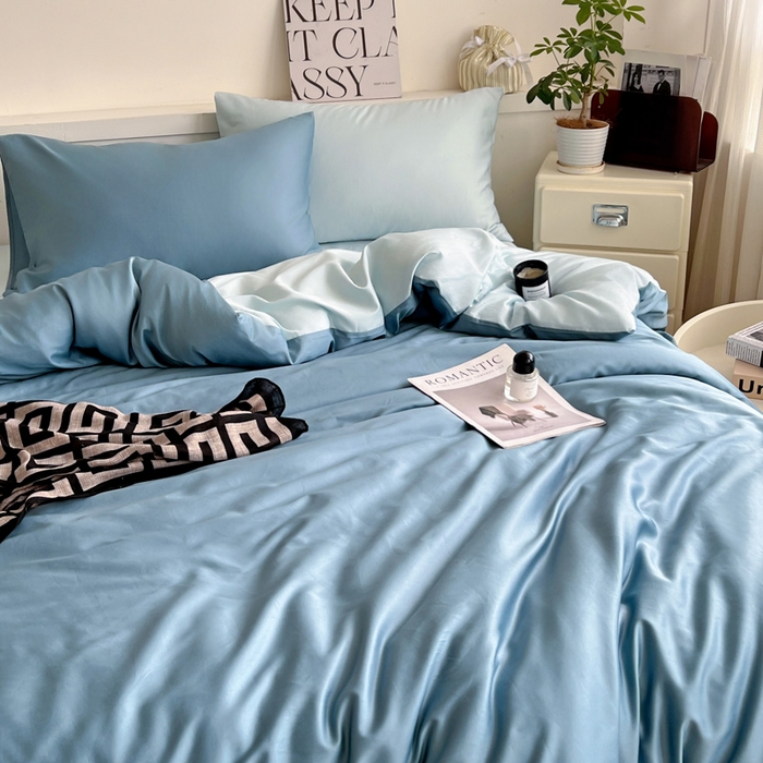 91家纺网 家纺一手货源 找家纺 耀悦家纺 2025春夏新款A类拼色60支全棉纯棉四件套-第三波 深海蓝+海盐蓝