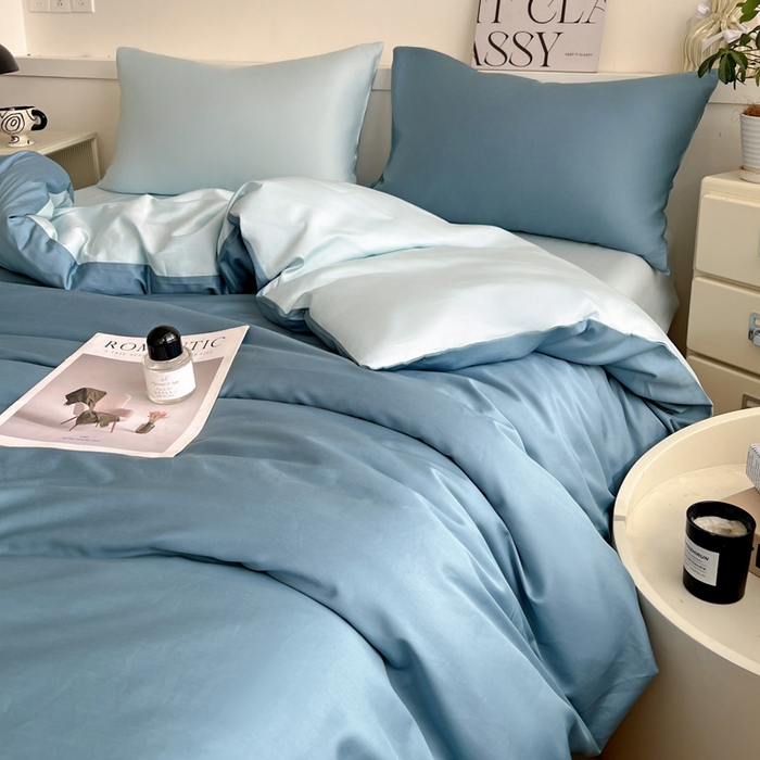 91家纺网 家纺一手货源 找家纺 耀悦家纺 2025春夏新款A类拼色60支全棉纯棉四件套-第三波 深海蓝+海盐蓝