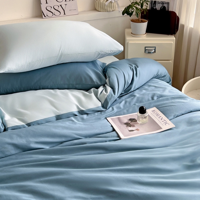 91家纺网 家纺一手货源 找家纺 耀悦家纺 2025春夏新款A类拼色60支全棉纯棉四件套-第三波 深海蓝+海盐蓝