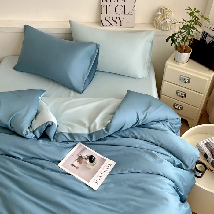 91家纺网 家纺一手货源 找家纺 耀悦家纺 2025春夏新款A类拼色60支全棉纯棉四件套-第三波 深海蓝+海盐蓝