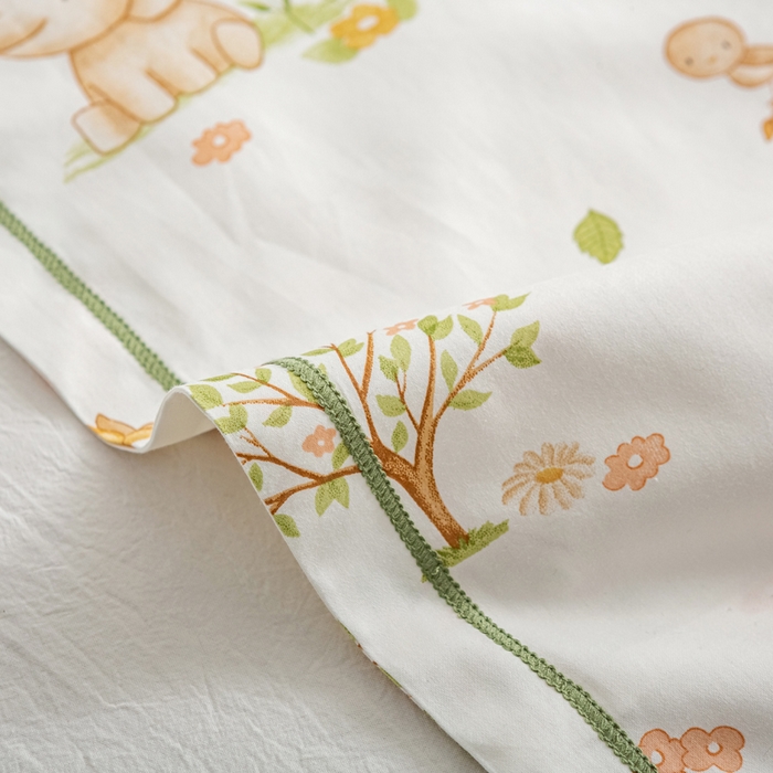 91家纺网 家纺一手货源 找家纺 萌番宝 2025春夏新款60支长绒棉全棉儿童卡通枕套工艺学生A类枕套单枕套 鹿与象