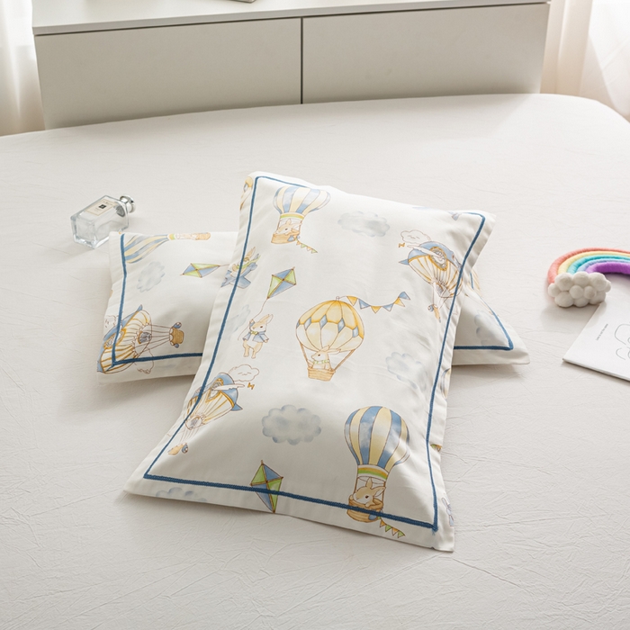 萌番宝 2025春夏新款60支长绒棉全棉儿童卡通枕套工艺学生A类枕套单枕套 城堡气球