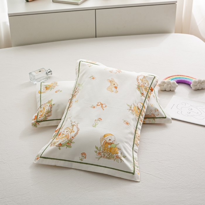 萌番宝 2025春夏新款60支长绒棉全棉儿童卡通枕套工艺学生A类枕套单枕套 摇篮兔