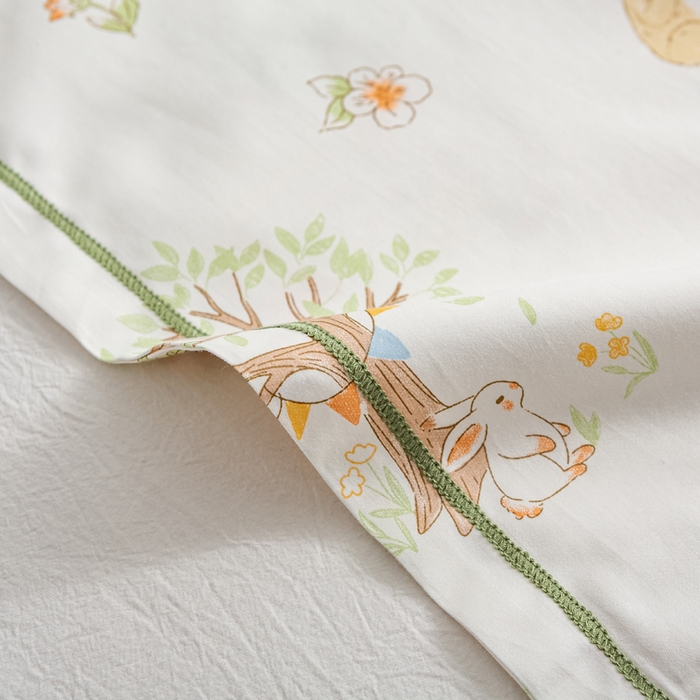 91家纺网 家纺一手货源 找家纺 萌番宝 2025春夏新款60支长绒棉全棉儿童卡通枕套工艺学生A类枕套单枕套 摇篮兔