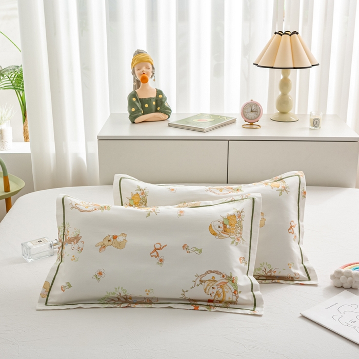 91家纺网 家纺一手货源 找家纺 萌番宝 2025春夏新款60支长绒棉全棉儿童卡通枕套工艺学生A类枕套单枕套 摇篮兔