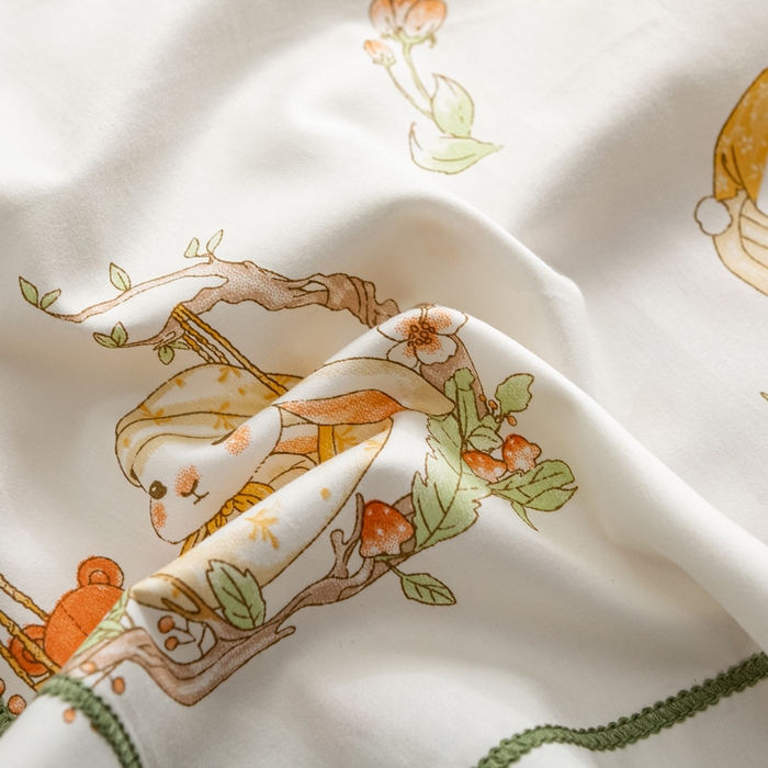 91家纺网 家纺一手货源 找家纺 萌番宝 2025春夏新款60支长绒棉全棉儿童卡通枕套工艺学生A类枕套单枕套 摇篮兔