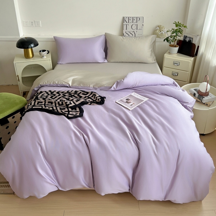 91家纺网 家纺一手货源 找家纺 耀悦家纺 2025春夏新款A类拼色60支全棉纯棉四件套-第三波 风信紫+古典灰