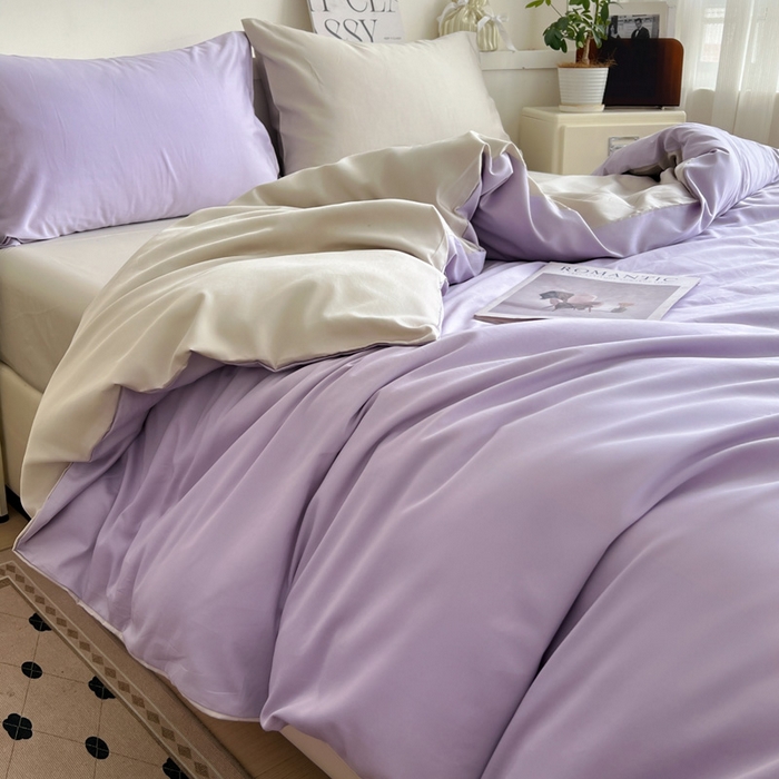 91家纺网 家纺一手货源 找家纺 耀悦家纺 2025春夏新款A类拼色60支全棉纯棉四件套-第三波 风信紫+古典灰