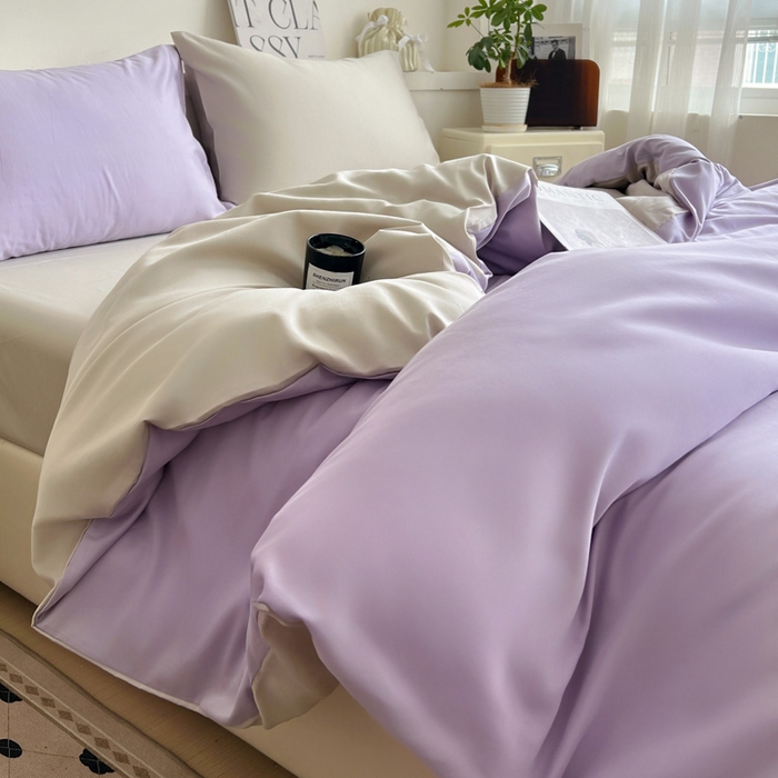 91家纺网 家纺一手货源 找家纺 耀悦家纺 2025春夏新款A类拼色60支全棉纯棉四件套-第三波 风信紫+古典灰