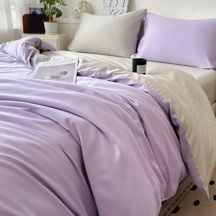 91家纺网 家纺一手货源 找家纺 耀悦家纺 2025春夏新款A类拼色60支全棉纯棉四件套-第三波 风信紫+古典灰