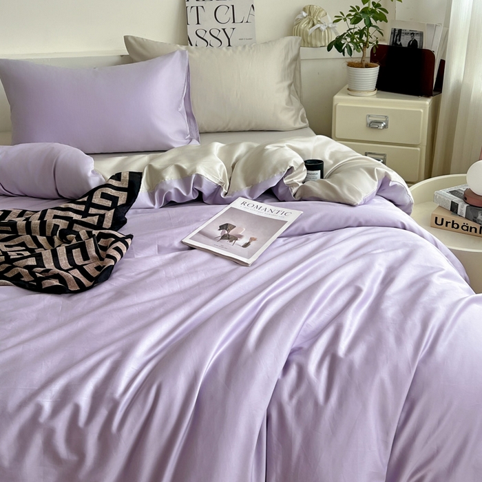 91家纺网 家纺一手货源 找家纺 耀悦家纺 2025春夏新款A类拼色60支全棉纯棉四件套-第三波 风信紫+古典灰