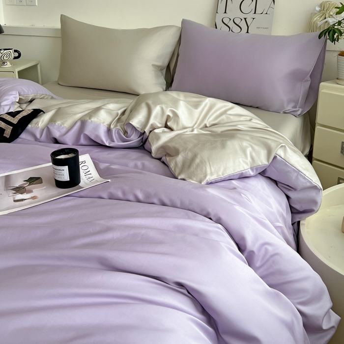 91家纺网 家纺一手货源 找家纺 耀悦家纺 2025春夏新款A类拼色60支全棉纯棉四件套-第三波 风信紫+古典灰