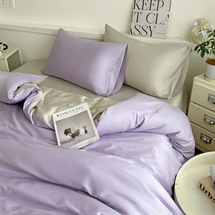 91家纺网 家纺一手货源 找家纺 耀悦家纺 2025春夏新款A类拼色60支全棉纯棉四件套-第三波 风信紫+古典灰