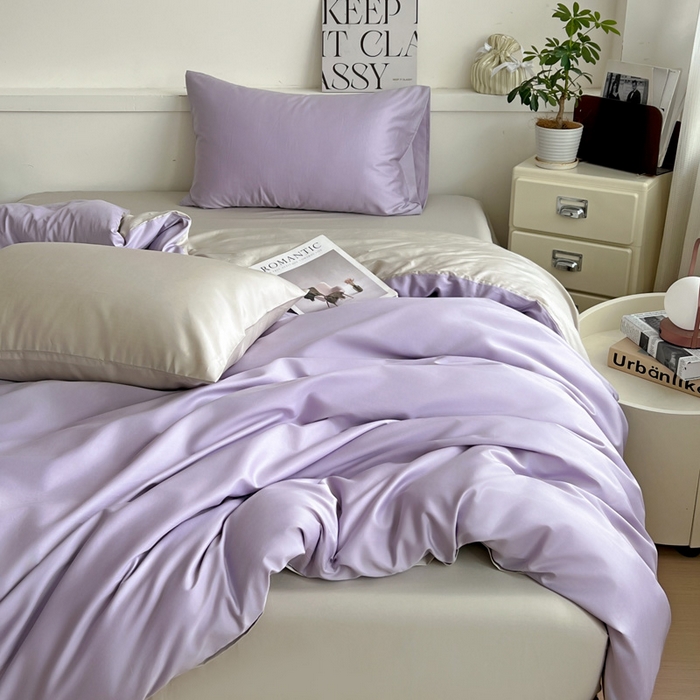 91家纺网 家纺一手货源 找家纺 耀悦家纺 2025春夏新款A类拼色60支全棉纯棉四件套-第三波 风信紫+古典灰