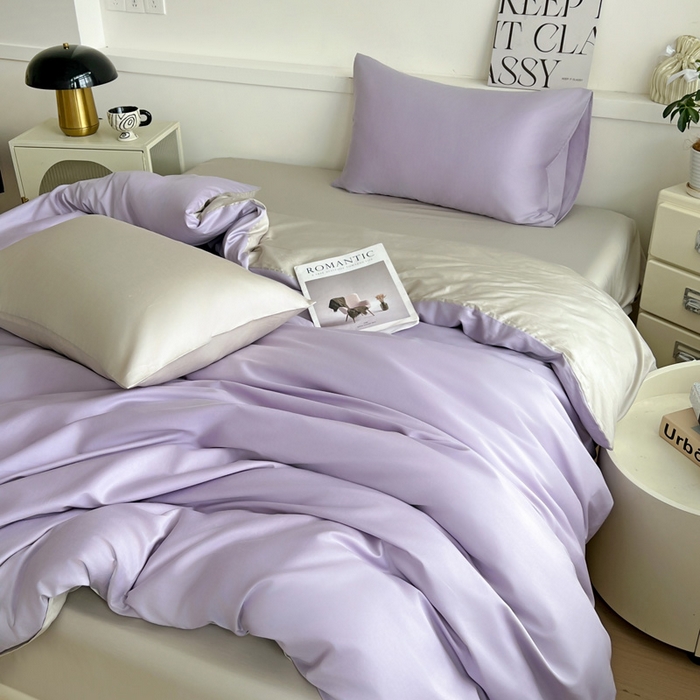 91家纺网 家纺一手货源 找家纺 耀悦家纺 2025春夏新款A类拼色60支全棉纯棉四件套-第三波 风信紫+古典灰