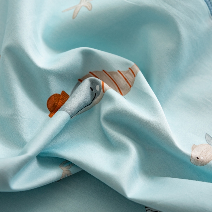 91家纺网 家纺一手货源 找家纺 萌番宝 2025春夏新款60支长绒棉全棉儿童卡通枕套工艺学生A类枕套单枕套 深海鱼