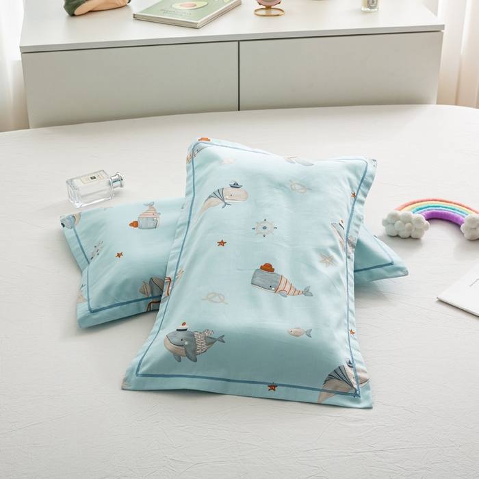 萌番宝 2025春夏新款60支长绒棉全棉儿童卡通枕套工艺学生A类枕套单枕套 深海鱼