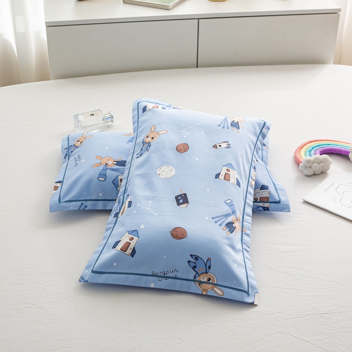 萌番宝 2025春夏新款60支长绒棉全棉儿童卡通枕套工艺学生A类枕套单枕套 太空兔