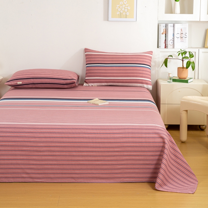 91家纺网 家纺一手货源 找家纺 红日子纺织品 2025新款直播热卖原棉老粗布印花床单三件套 条纹控