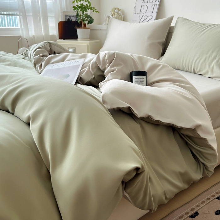 耀悦家纺 2025春夏新款A类拼色60支全棉纯棉四件套-第三波 沙茶绿+古典灰