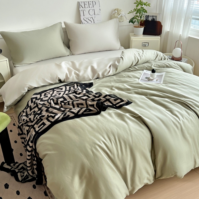 91家纺网 家纺一手货源 找家纺 耀悦家纺 2025春夏新款A类拼色60支全棉纯棉四件套-第三波 沙茶绿+古典灰